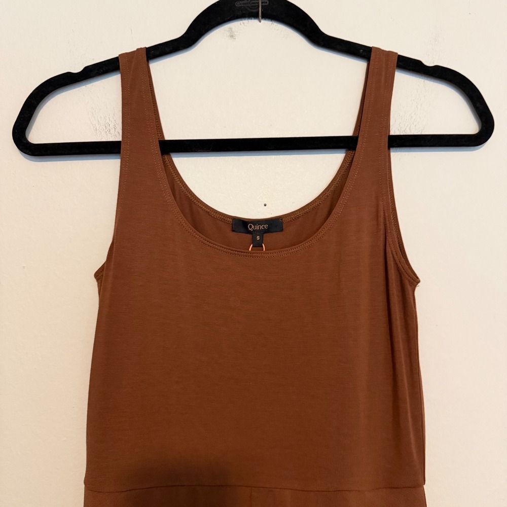 NWT Quince Tencel Jersey Fit & Flare Dress Brown minimalist classic casual - Picture 3 of 6